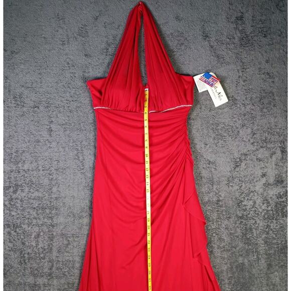 Red Halter Formal Gown Blondie Nites by Linda Bernell Size 13 Prom HOCO - Picture 4 of 16